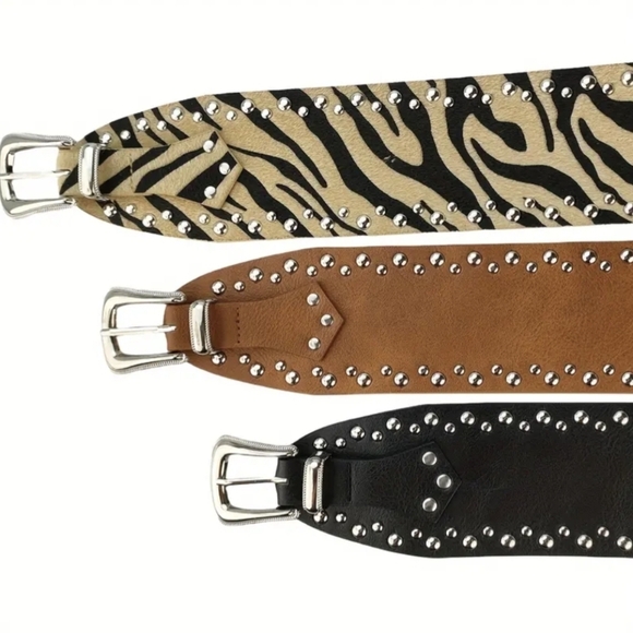 Brown Belt M L Brown Rodeo Belt Studded Silver Buckle Western Women Retro Belts main image 7
